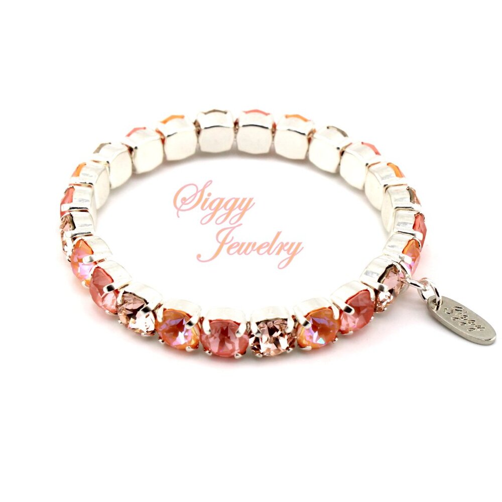 Flamingo Glow Peach and Pink Crystal Stretch Bracelet Made with Austrian Crystal